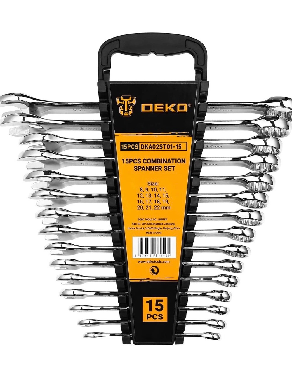 DEKOPRO Combination Wrench Set, Metric, 15piece, 822mm, 12Point, Chrome Vanad...